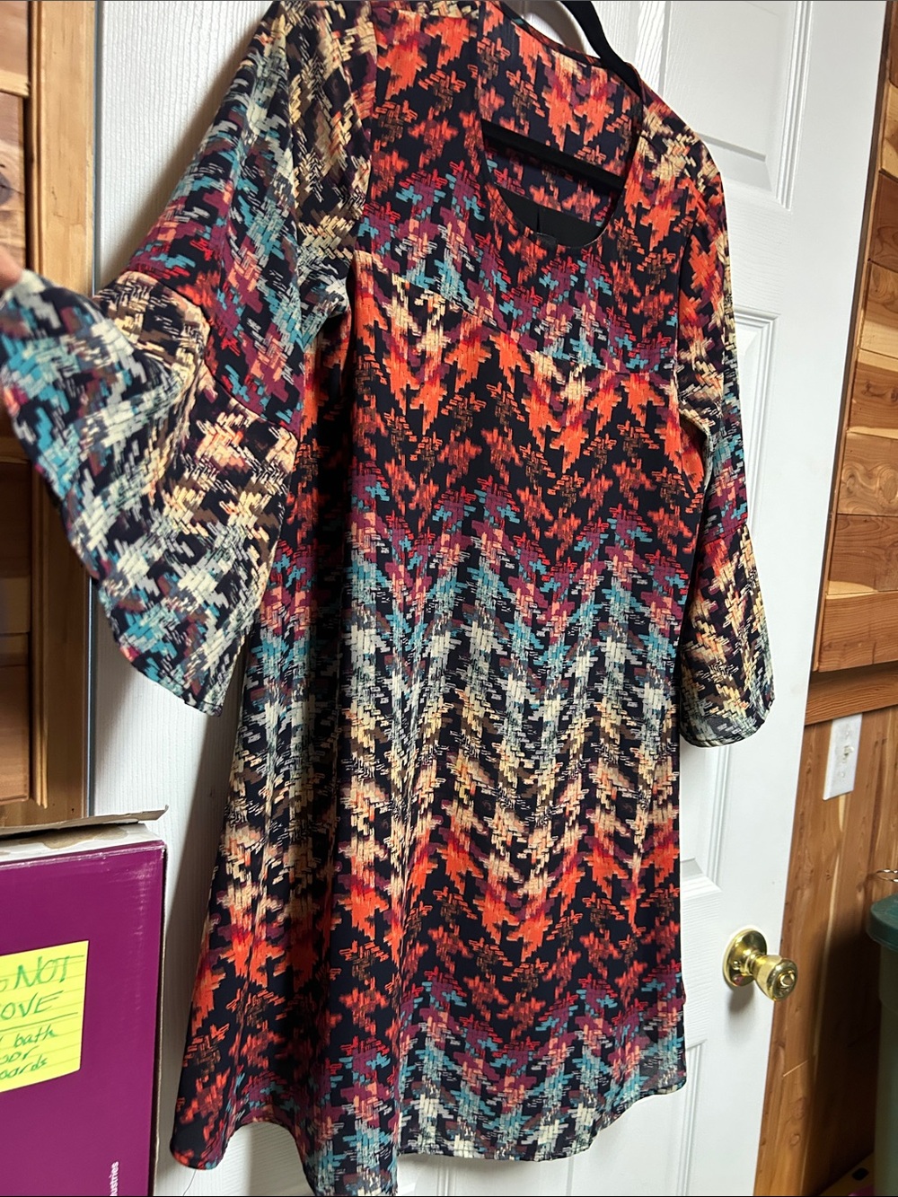 Cupio Multicolor Patterned Long Sleeve A-Line Dress lined